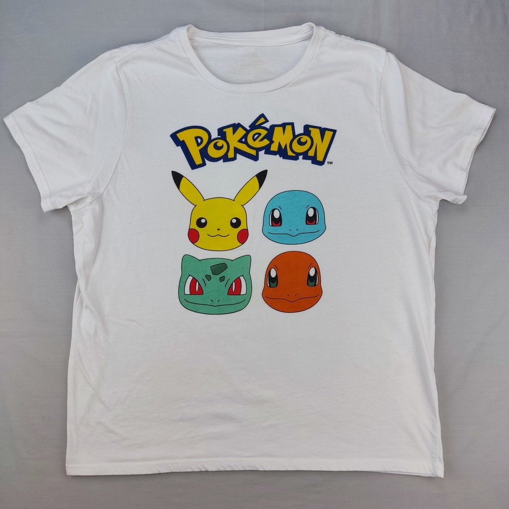 Unbranded T-Shirt Mens XL White Pokemon Pikachu Starter Graphic Crew Neck Tee